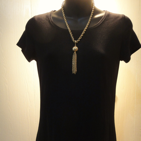 Tassel Necklace Gold Tone Rope Chain Pendant - Picture 2 of 7